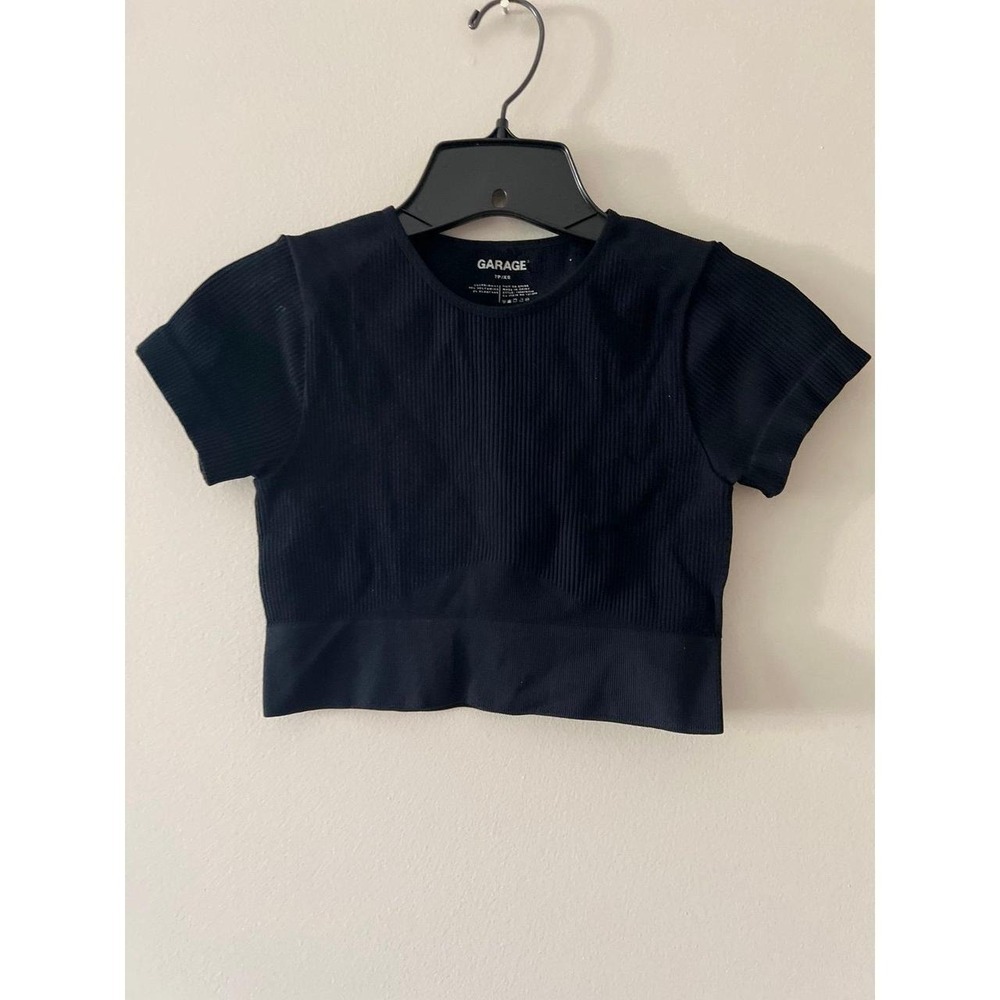 Garage Black Ribbed Cropped T-Shirt XS